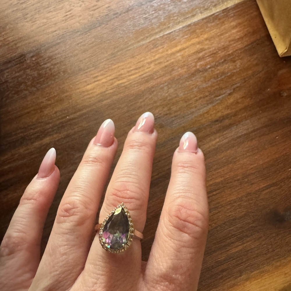 Elegant Mystic Fire Topaz Teardrop Ring